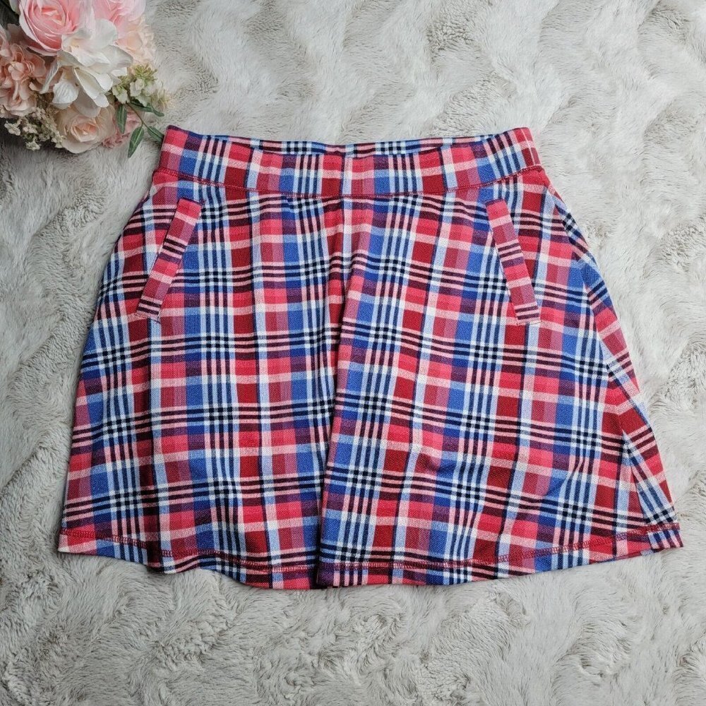 Talbots Plaid Red Blue Mini Skort Built In Shorts Athletic Wear Size S
